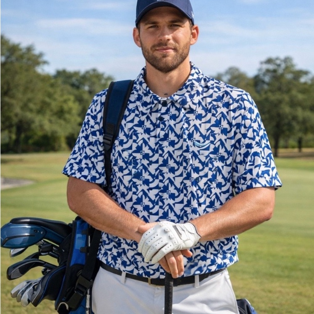 Callaway Golf Polo Mens 2XL Blue Geometric Performance Short Sleeve Athletic